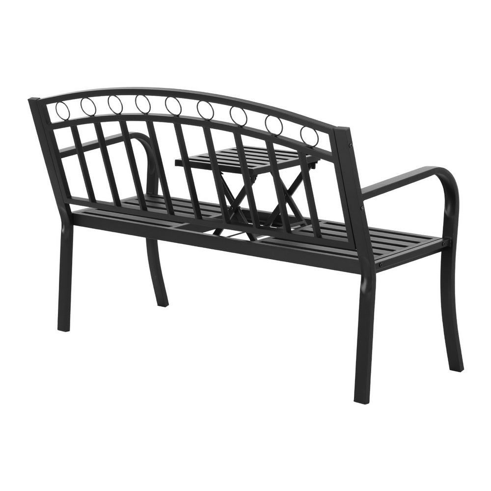 Gardeon Outdoor Garden Bench Seat Loveseat Steel Foldable Table Patio Furniture Black - Homecoze