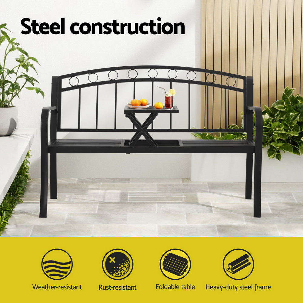 Gardeon Outdoor Garden Bench Seat Loveseat Steel Foldable Table Patio Furniture Black - Homecoze