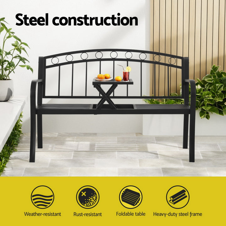 Gardeon Outdoor Garden Bench Seat Loveseat Steel Foldable Table Patio Furniture Black - Homecoze