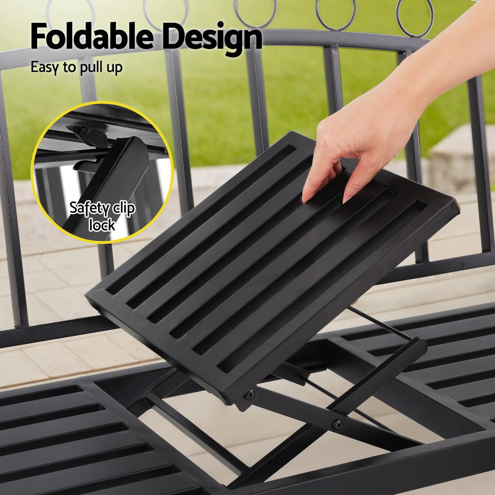 Gardeon Outdoor Garden Bench Seat Loveseat Steel Foldable Table Patio Furniture Black - Homecoze