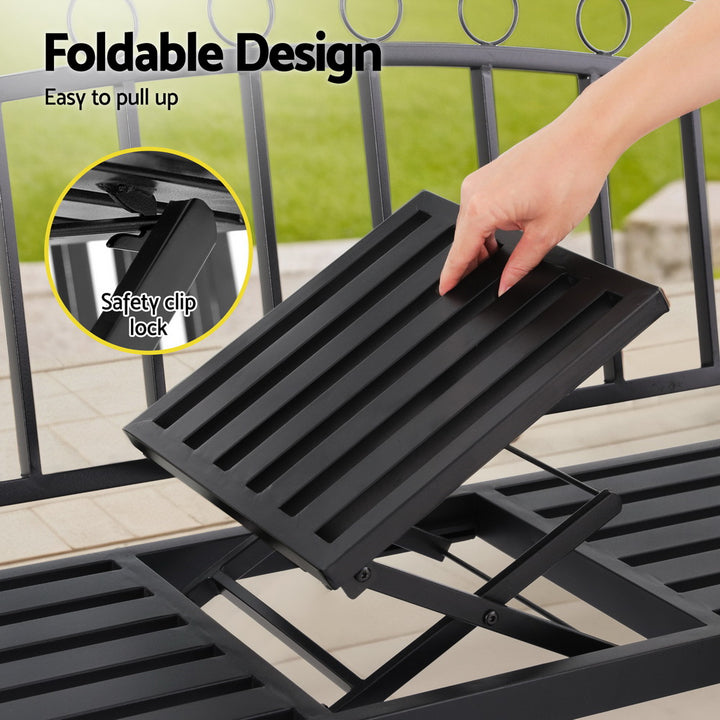 Gardeon Outdoor Garden Bench Seat Loveseat Steel Foldable Table Patio Furniture Black - Homecoze