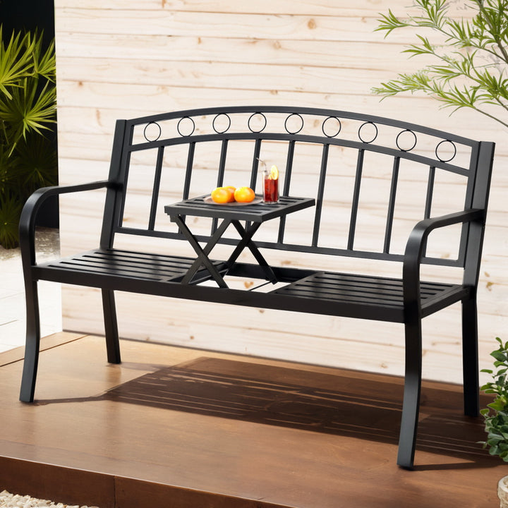 Gardeon Outdoor Garden Bench Seat Loveseat Steel Foldable Table Patio Furniture Black - Homecoze