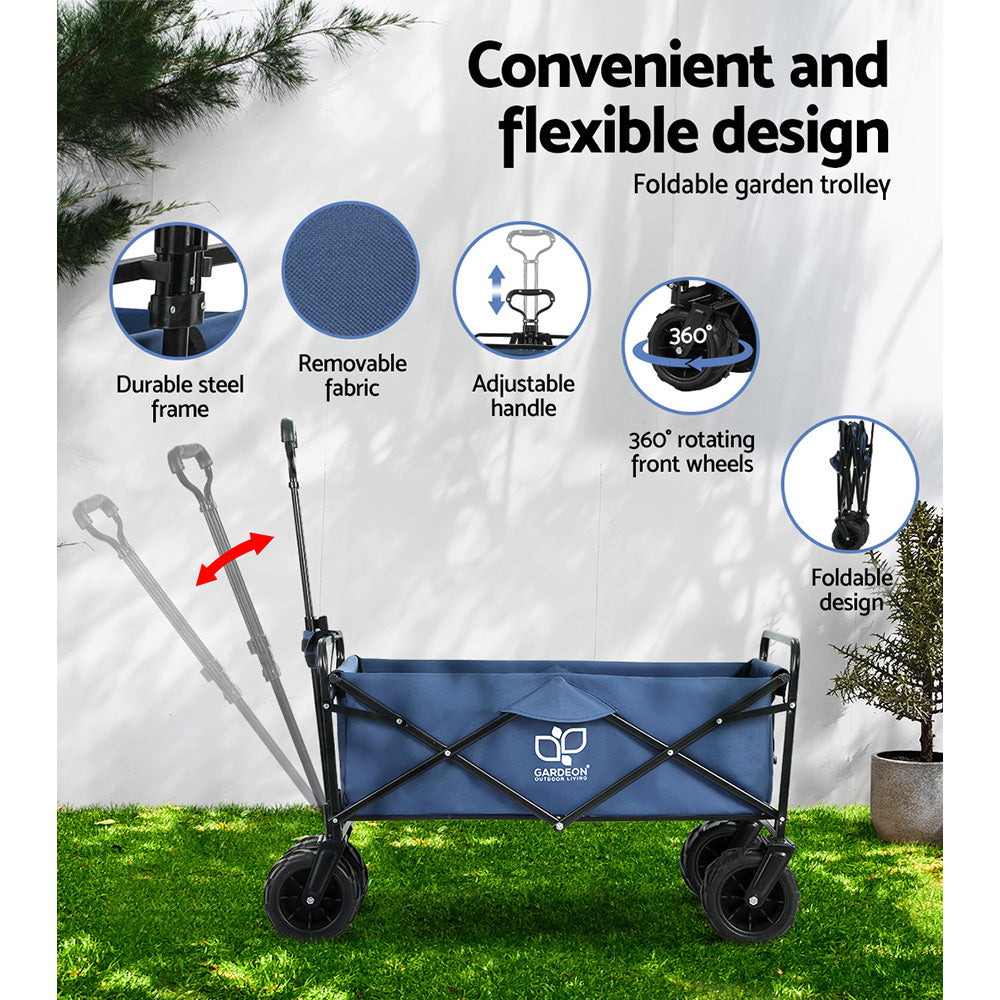 Garden Cart Folding Beach Trolley - Blue - Homecoze