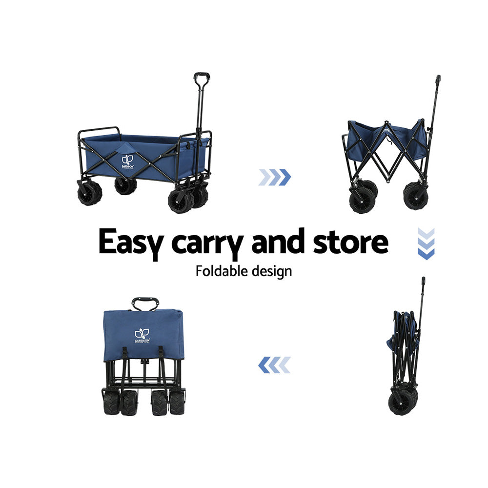Garden Cart Folding Beach Trolley - Blue - Homecoze