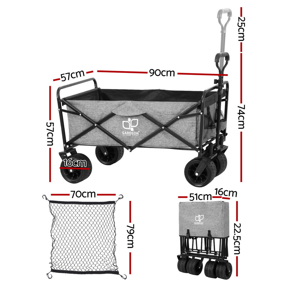 Gardeon Garden Cart with Cargo Net Grey - Homecoze