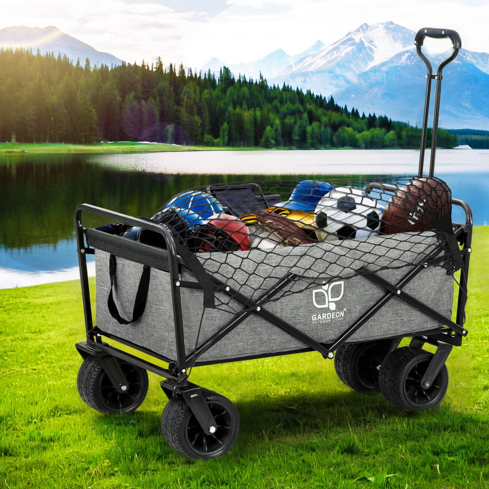 Gardeon Garden Cart with Cargo Net Grey - Homecoze