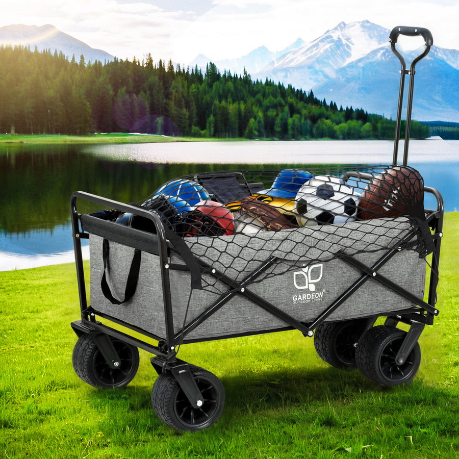 Gardeon Garden Cart with Cargo Net Grey - Homecoze