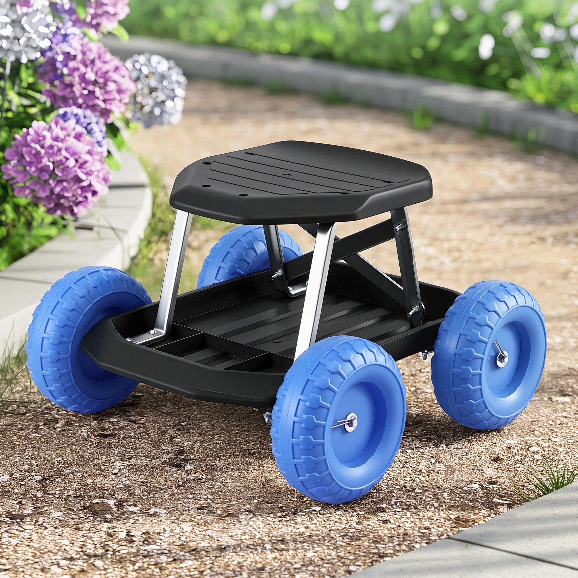 Gardening Seat Rolling Work Stool - Blue - Homecoze