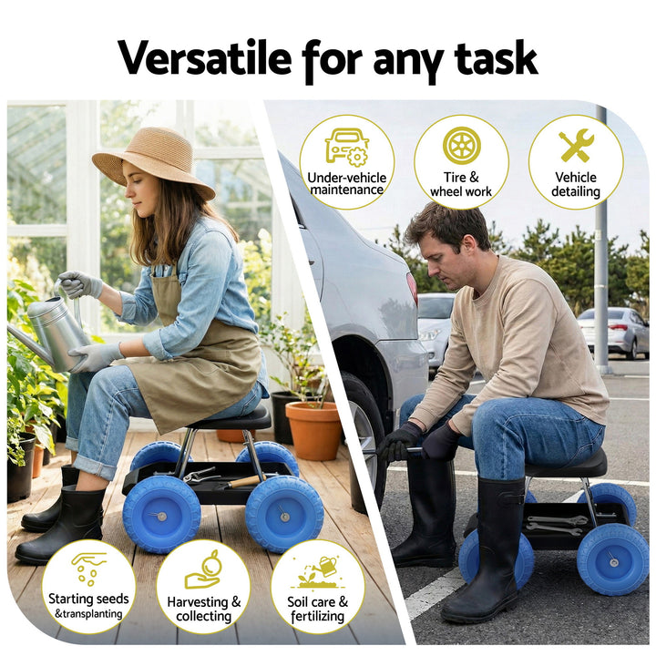 Gardening Seat Rolling Work Stool - Blue