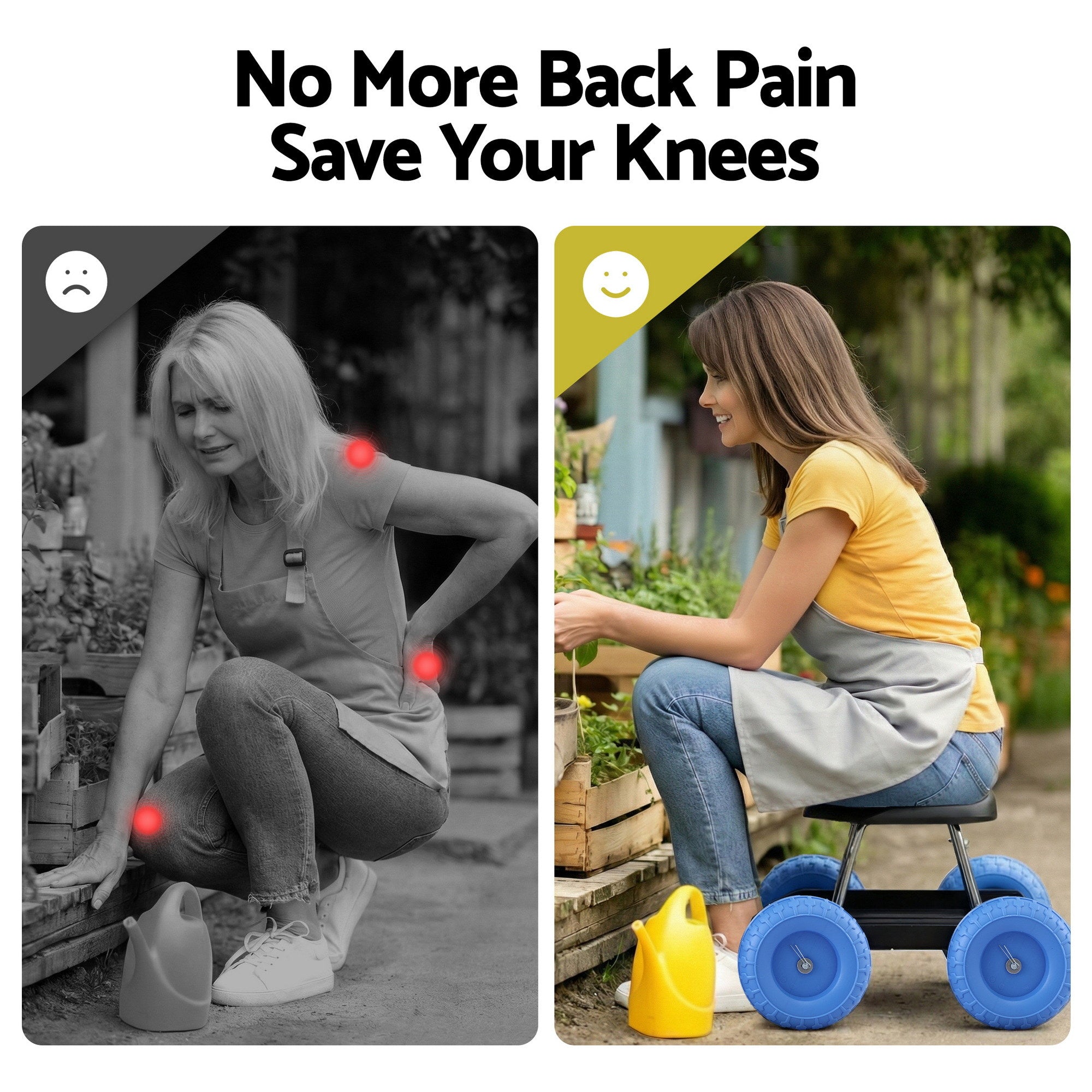 Gardening Seat Rolling Work Stool - Blue - Homecoze