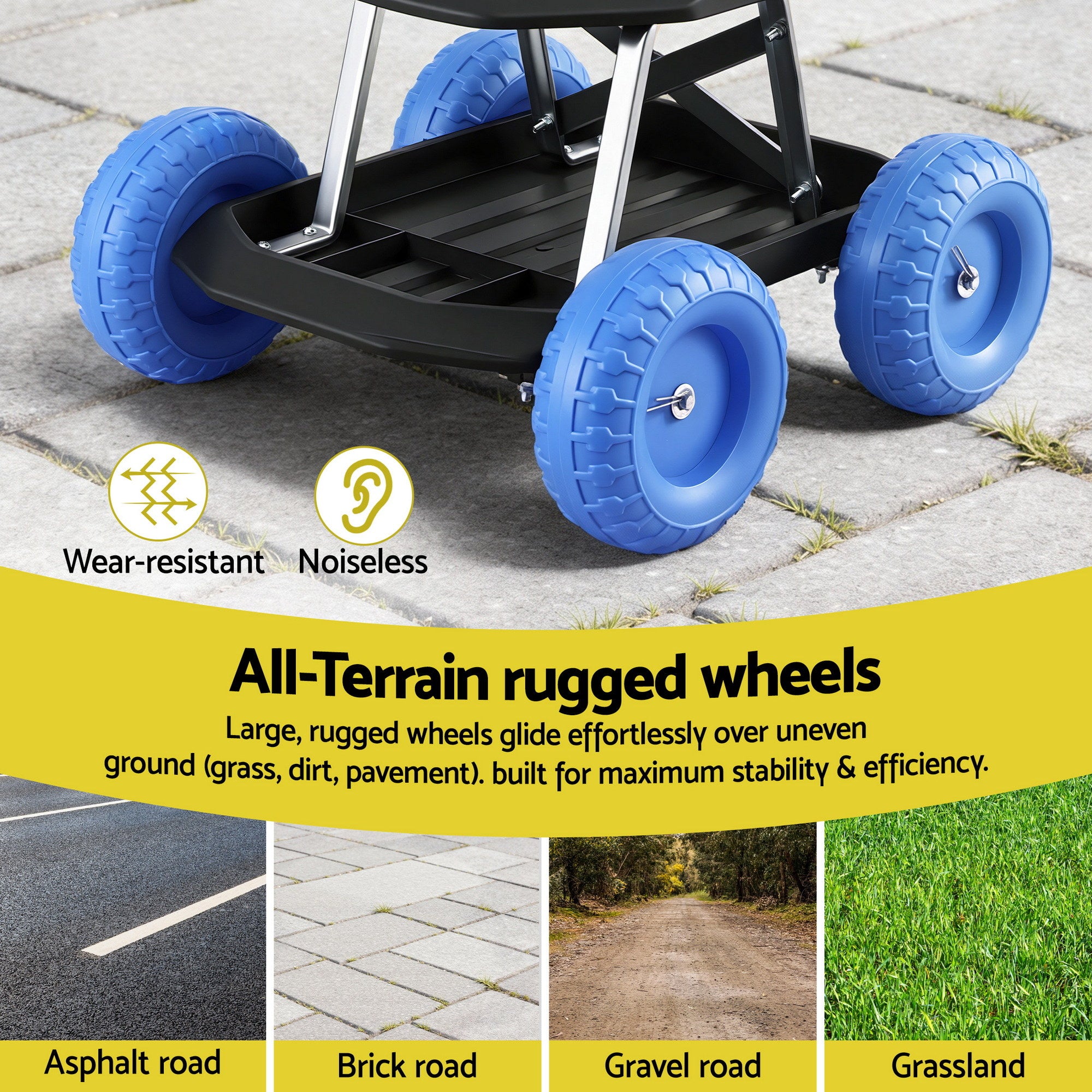 Gardening Seat Rolling Work Stool - Blue - Homecoze