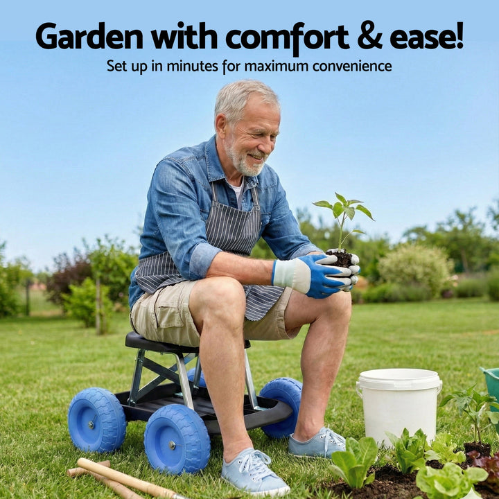 Gardening Seat Rolling Work Stool - Blue