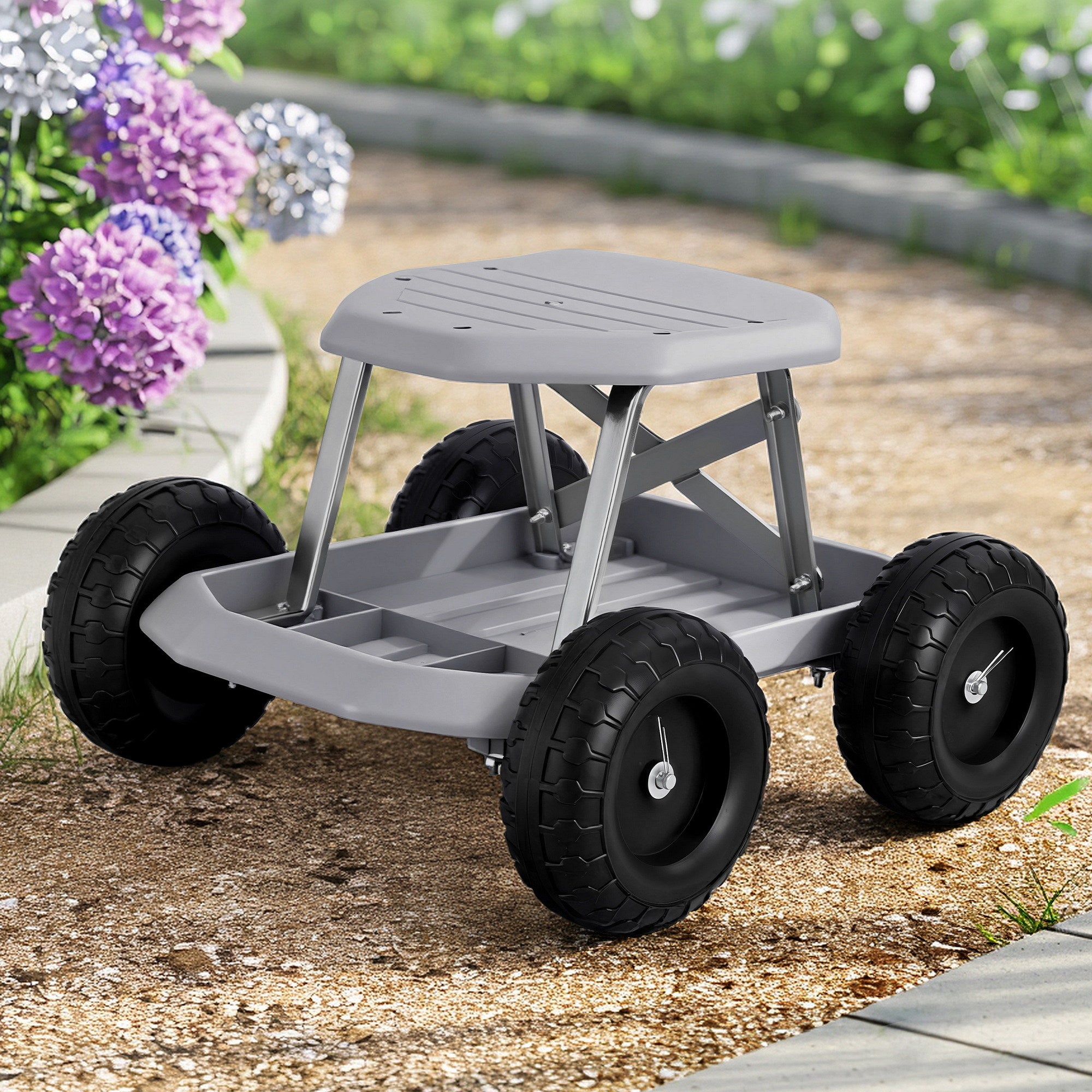 Gardening Seat Rolling Work Stool - Grey - Homecoze