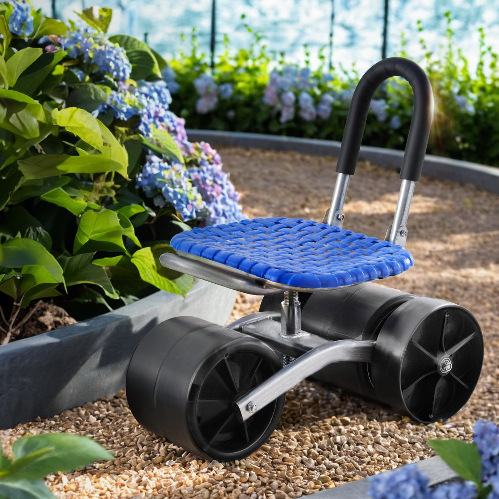Gardeon Garden Stool Seat Foldable with Wheels Blue - Homecoze