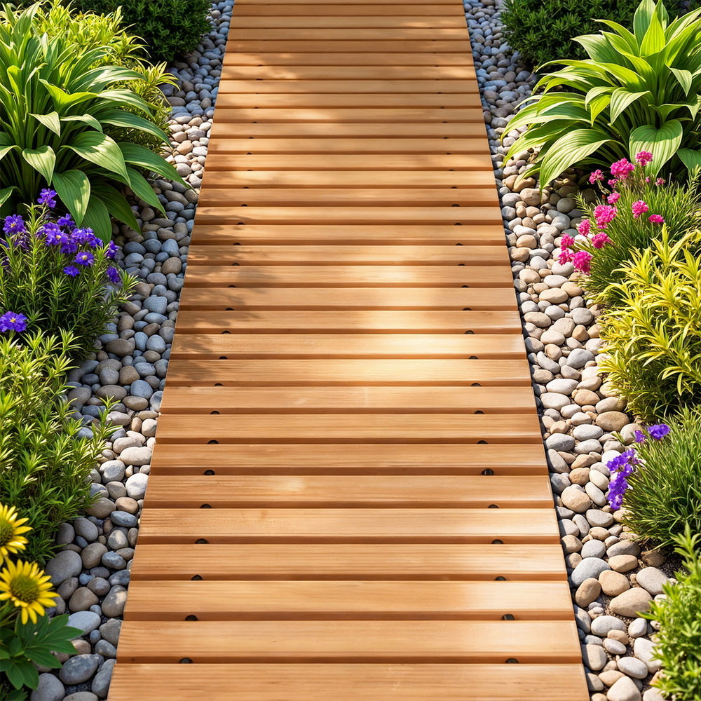Gardeon 8FT Wooden Garden Pathway Roll-Out Straight Walkway Outdoor Backyard Brown - Homecoze