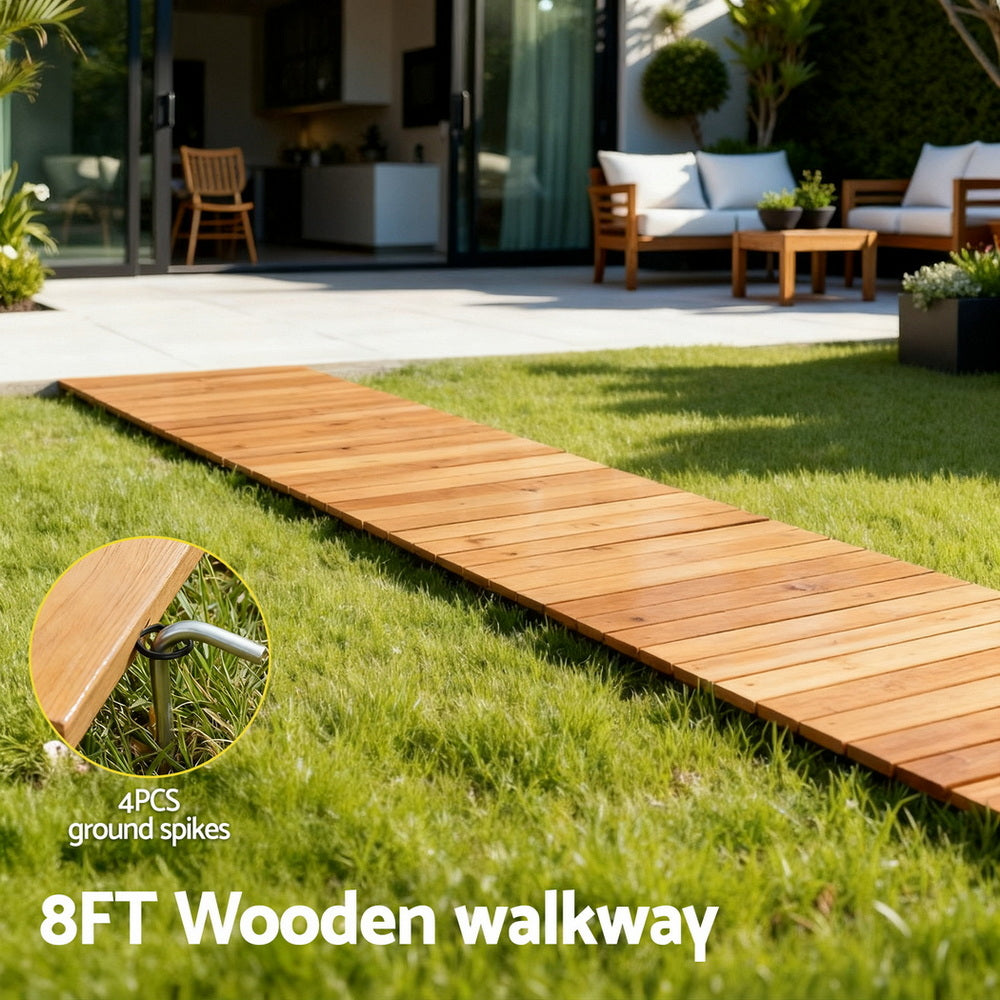 Gardeon 8FT Wooden Garden Pathway Roll-Out Straight Walkway Outdoor Backyard Brown - Homecoze