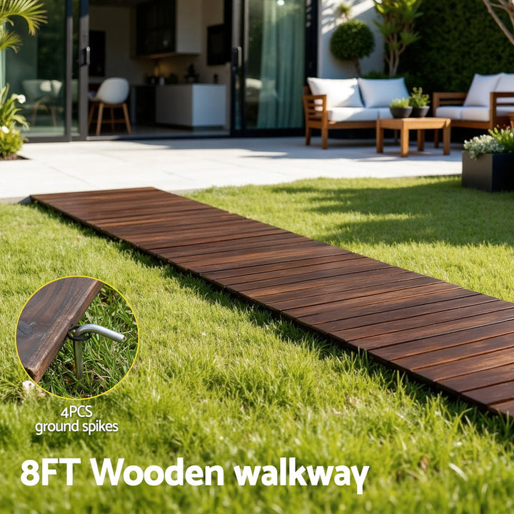Gardeon 8FT Wooden Garden Pathway Roll-Out Straight Walkway Outdoor Backyard Charcoal Brown - Homecoze