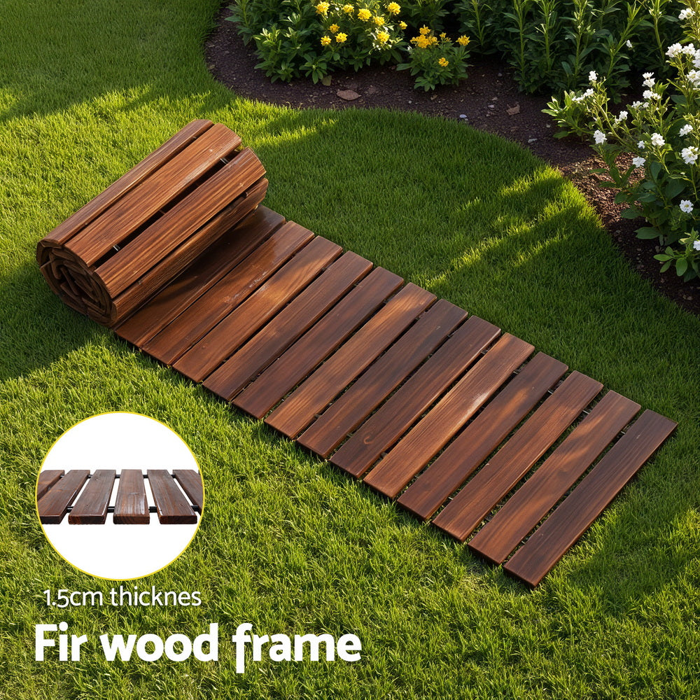 Gardeon 8FT Wooden Garden Pathway Roll-Out Straight Walkway Outdoor Backyard Charcoal Brown - Homecoze