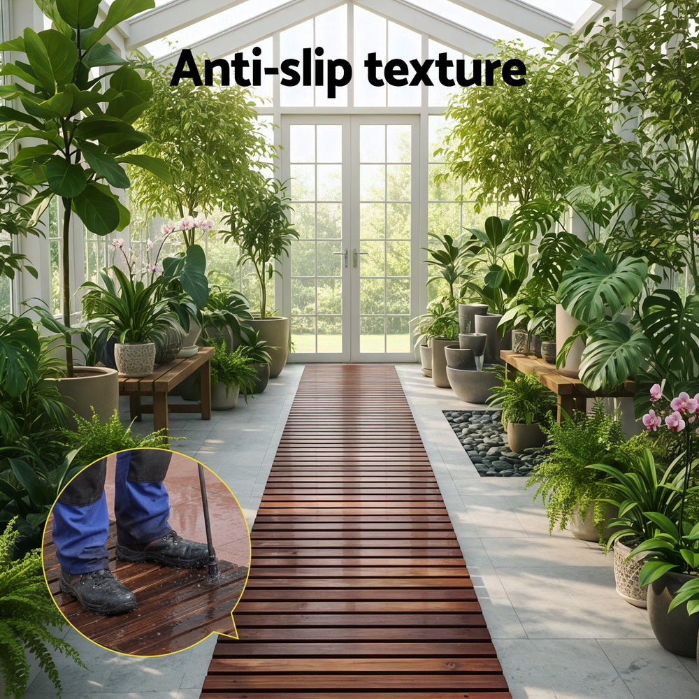 Gardeon 8FT Wooden Garden Pathway Roll-Out Straight Walkway Outdoor Backyard Charcoal Brown - Homecoze
