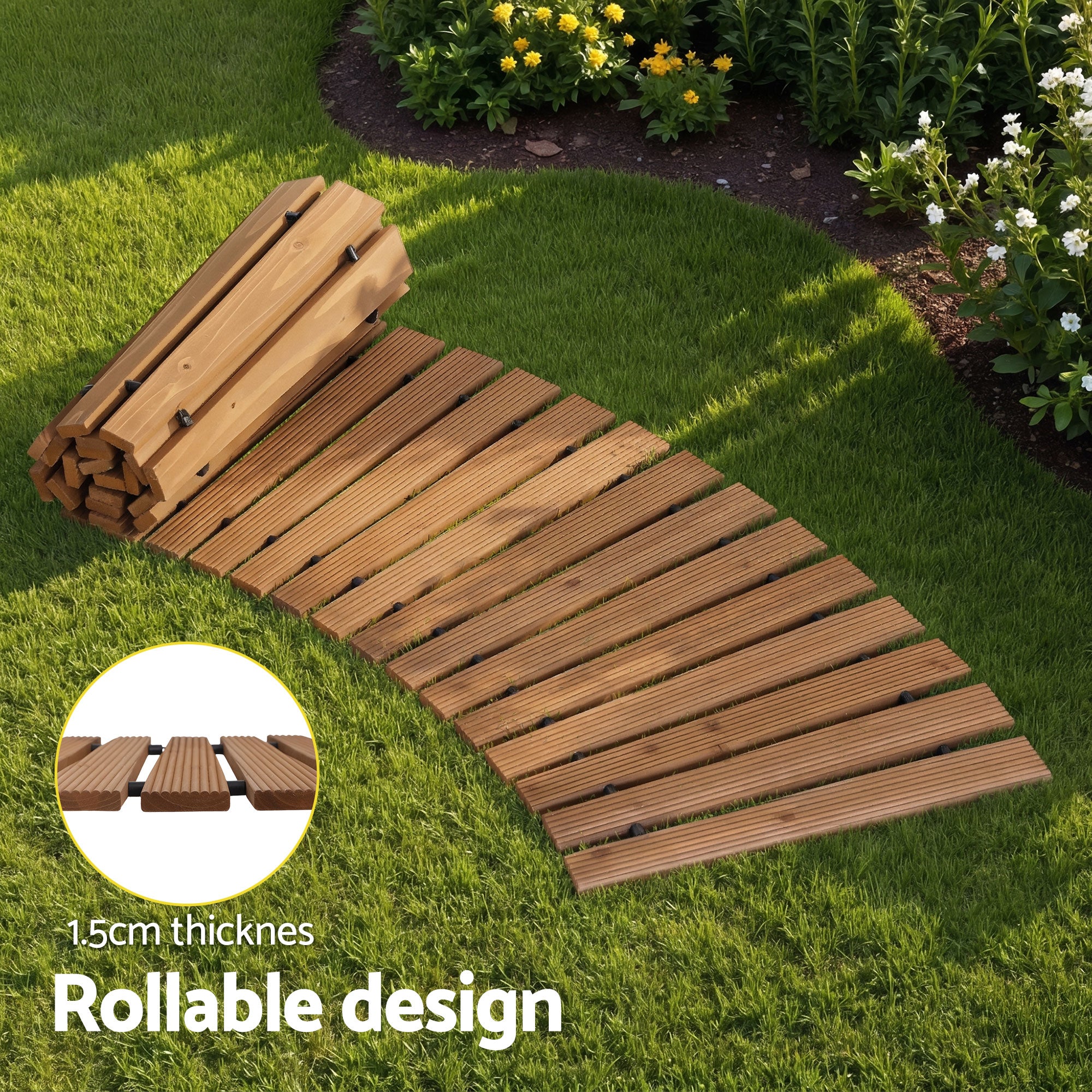 Gardeon 8FT Wooden Garden Pathway Roll-Out Curved Walkway Outdoor Backyard Brown - Homecoze