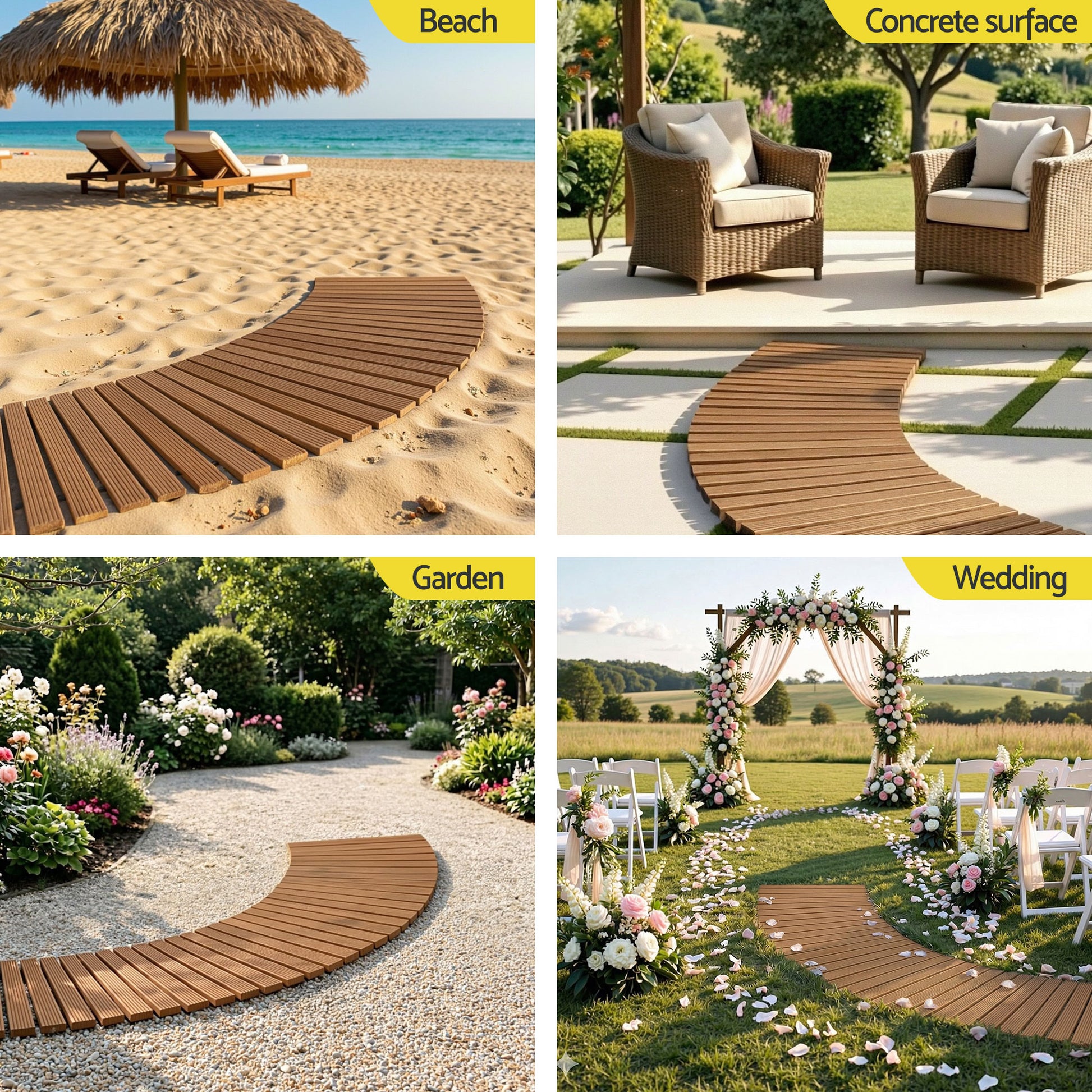 Gardeon 8FT Wooden Garden Pathway Roll-Out Curved Walkway Outdoor Backyard Brown - Homecoze