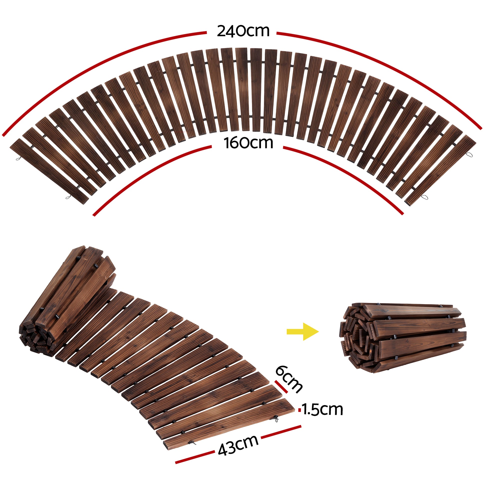 Gardeon 8FT Wooden Garden Pathway Roll-Out Curved Walkway Outdoor Backyard Charcoal Brown - Homecoze