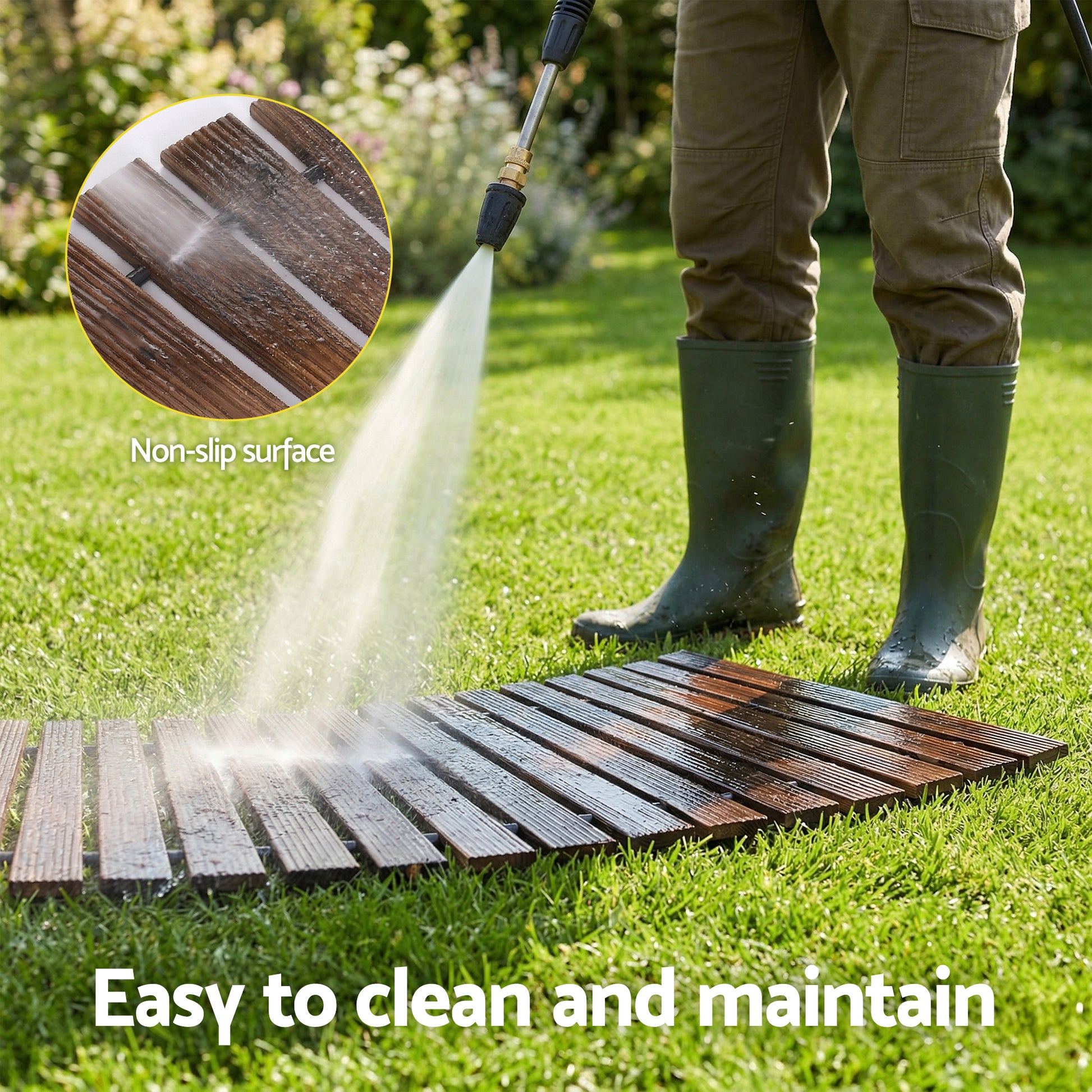 Gardeon 8FT Wooden Garden Pathway Roll-Out Curved Walkway Outdoor Backyard Charcoal Brown - Homecoze