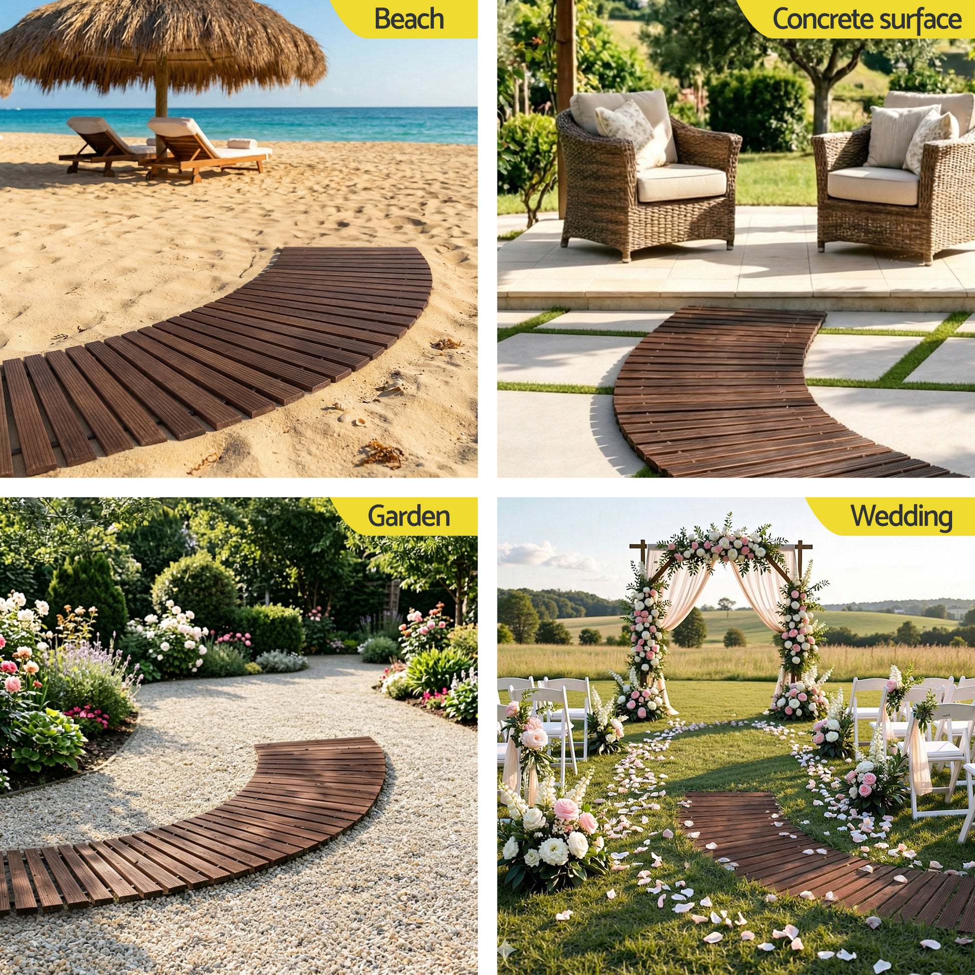 Gardeon 8FT Wooden Garden Pathway Roll-Out Curved Walkway Outdoor Backyard Charcoal Brown - Homecoze