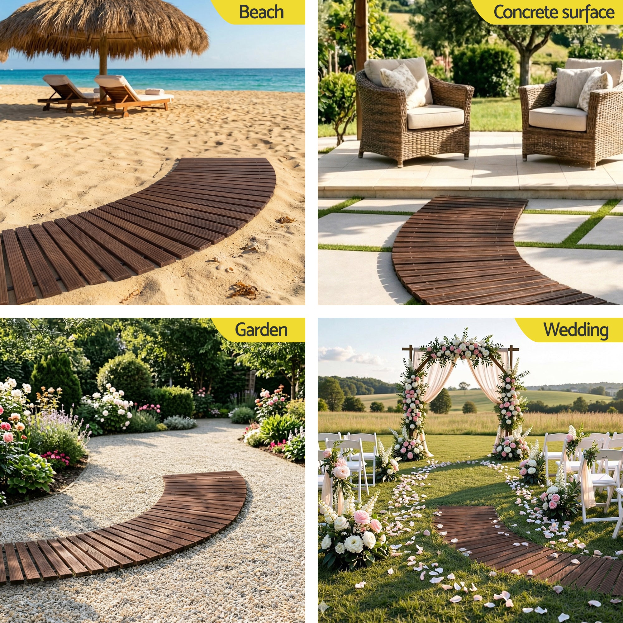 Gardeon 8FT Wooden Garden Pathway Roll-Out Curved Walkway Outdoor Backyard Charcoal Brown - Homecoze
