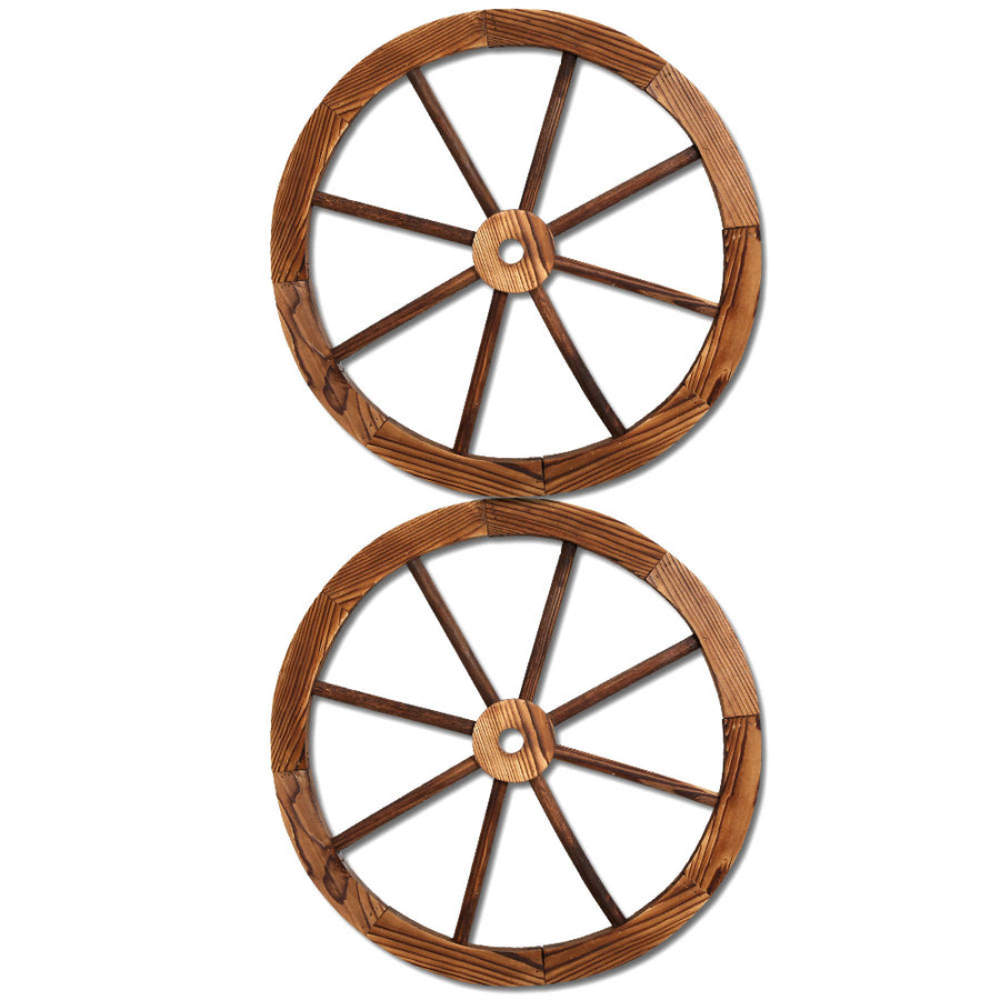 Set of 2 Wooden Wagon Wheels Garden Décor Homecoze