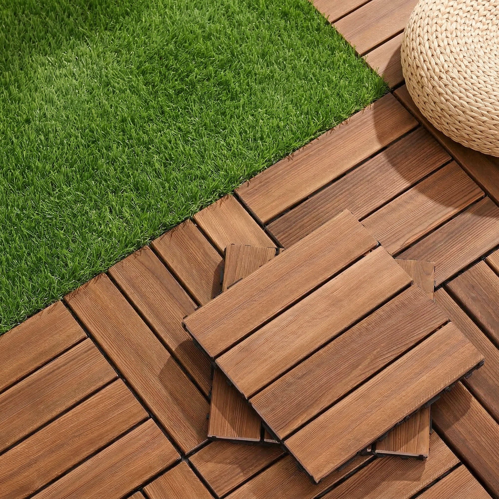 Interlocking Wooden Deck Tiles (10 Pack) - Brown