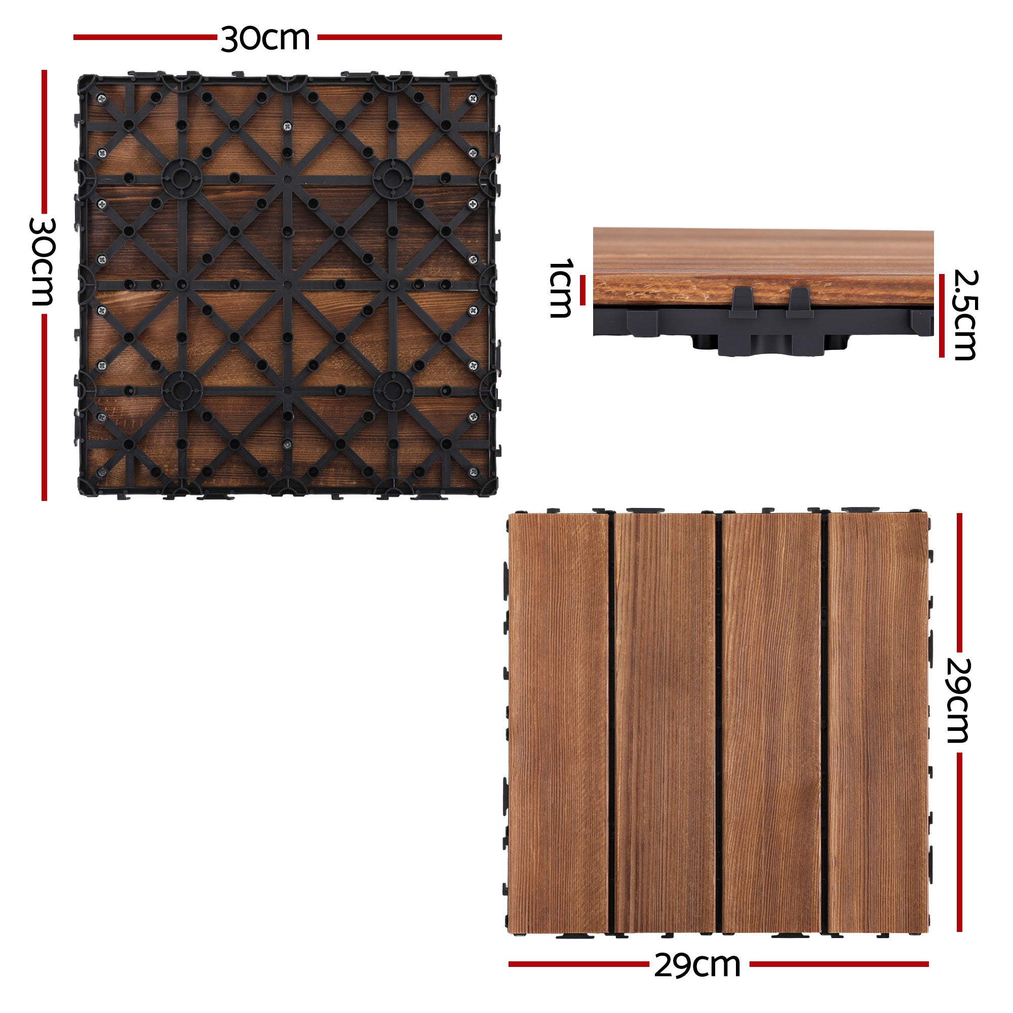Interlocking Wooden Deck Tiles (10 Pack) - Brown