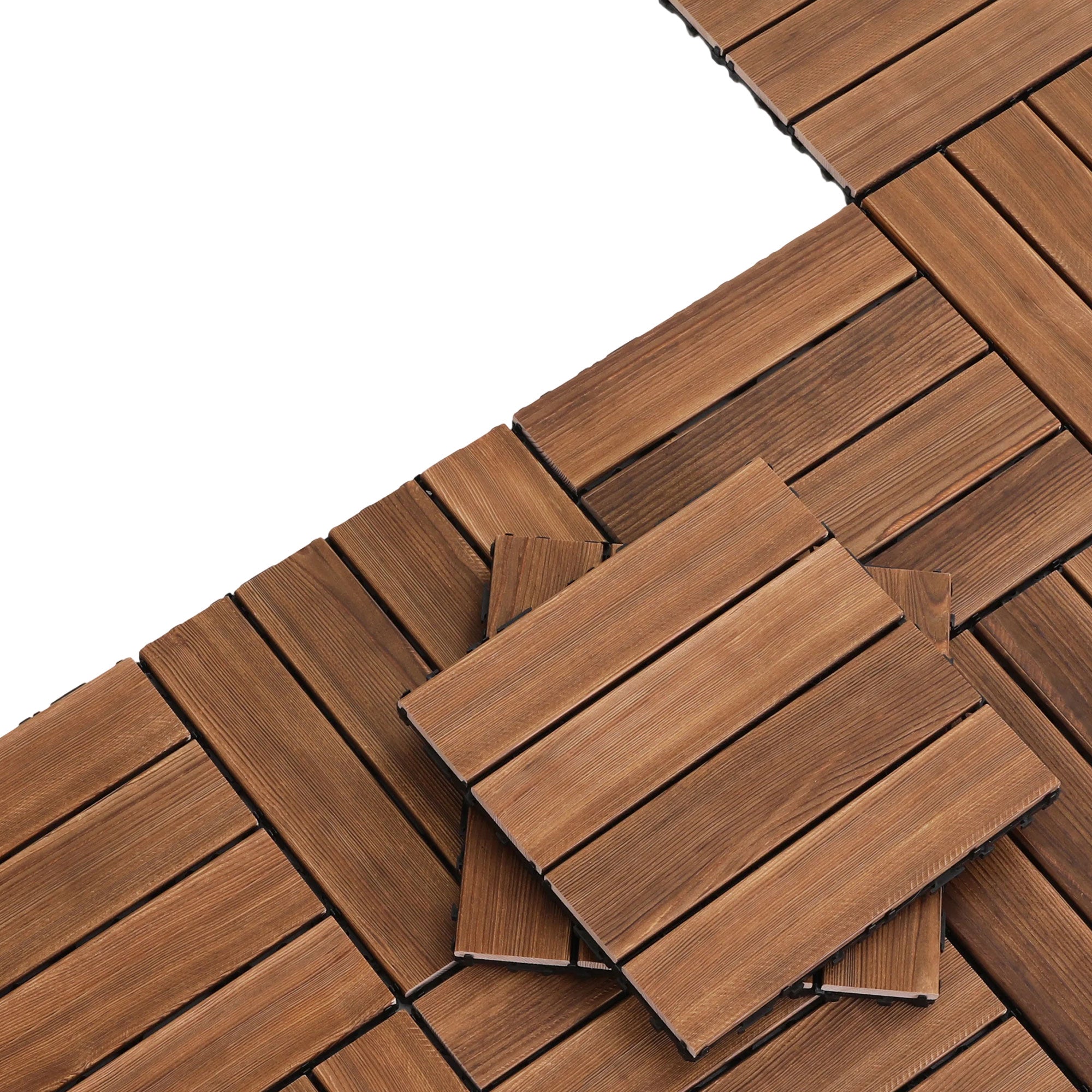 Interlocking Wooden Deck Tiles (10 Pack) - Brown