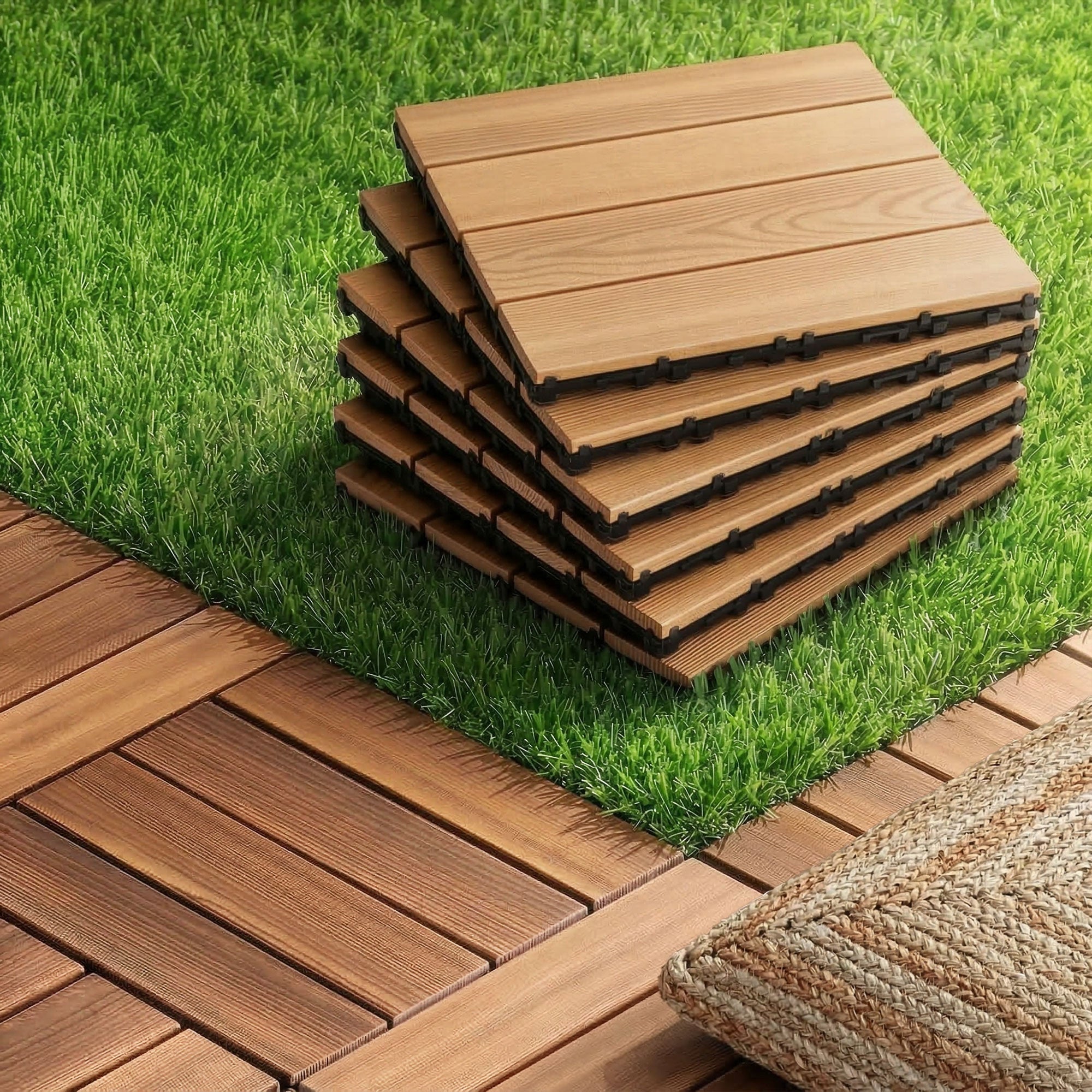 Interlocking Wooden Deck Tiles (27 Pack) - Brown