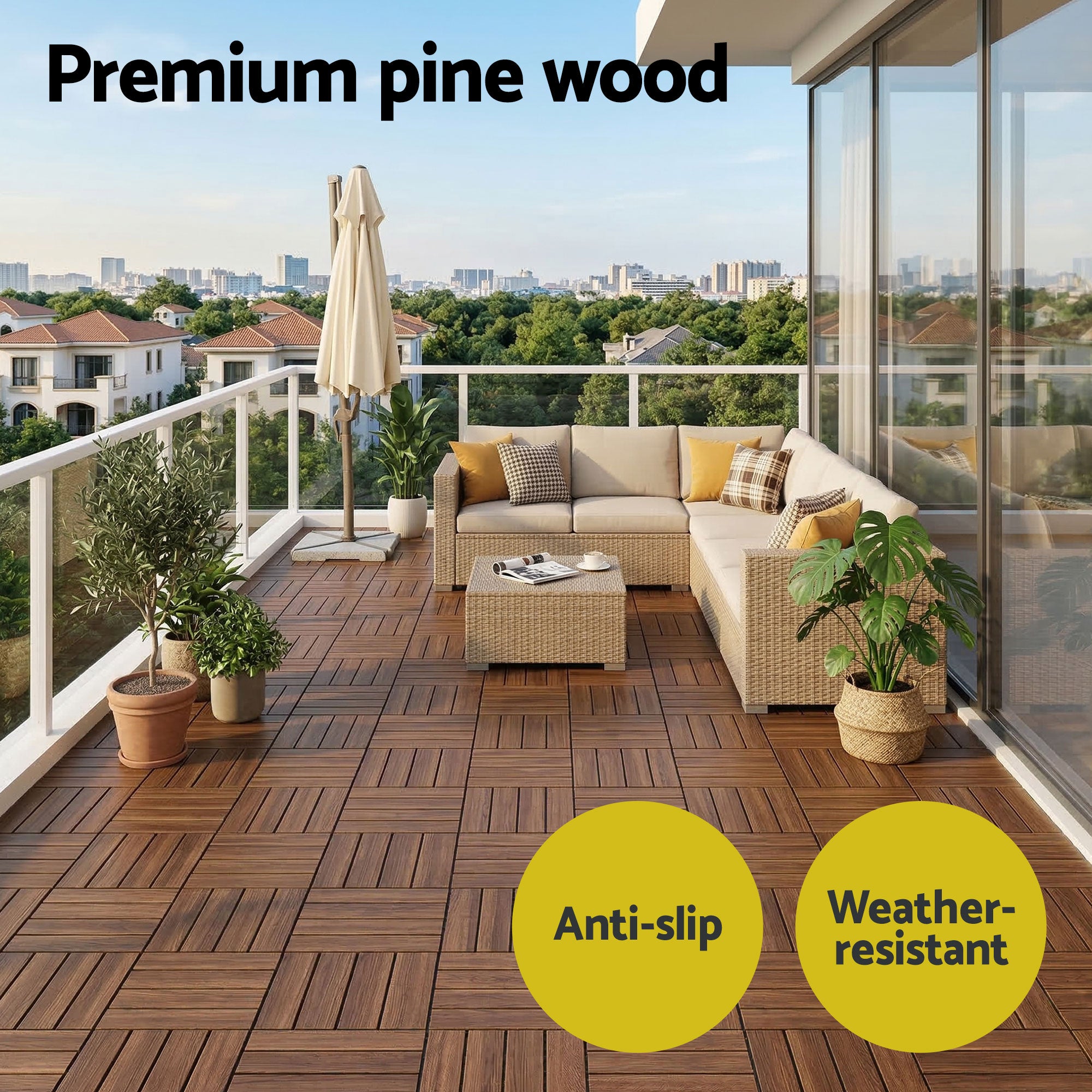 Interlocking Wooden Deck Tiles (27 Pack) - Brown