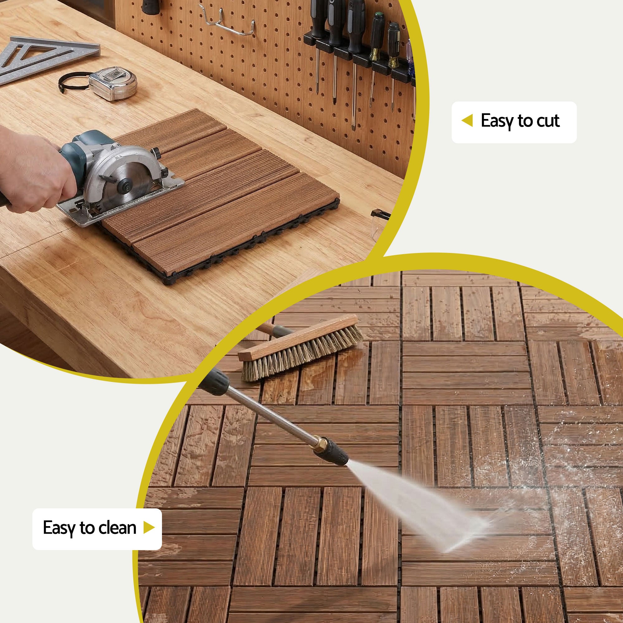 Interlocking Wooden Deck Tiles (27 Pack) - Brown