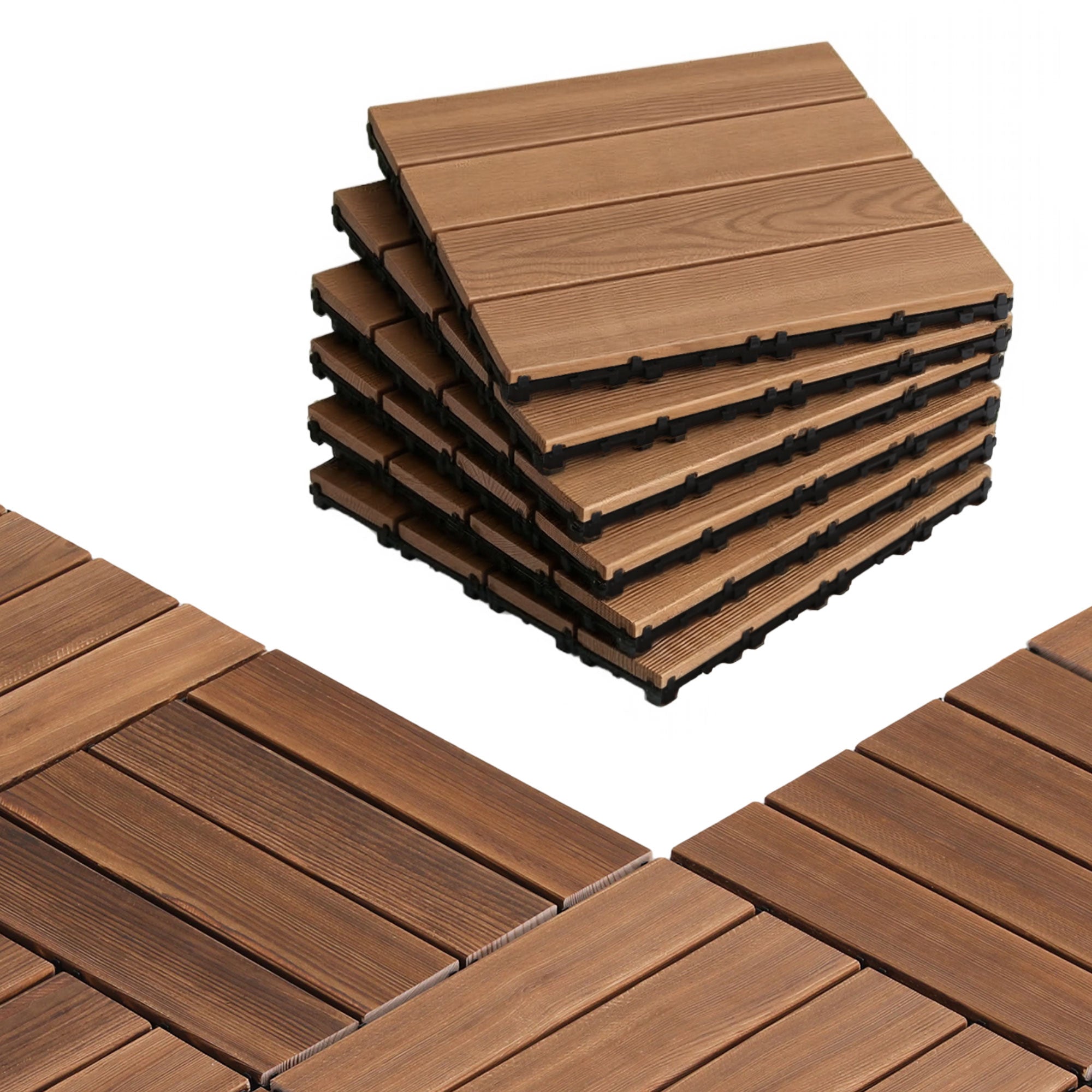 Interlocking Wooden Deck Tiles (27 Pack) - Brown