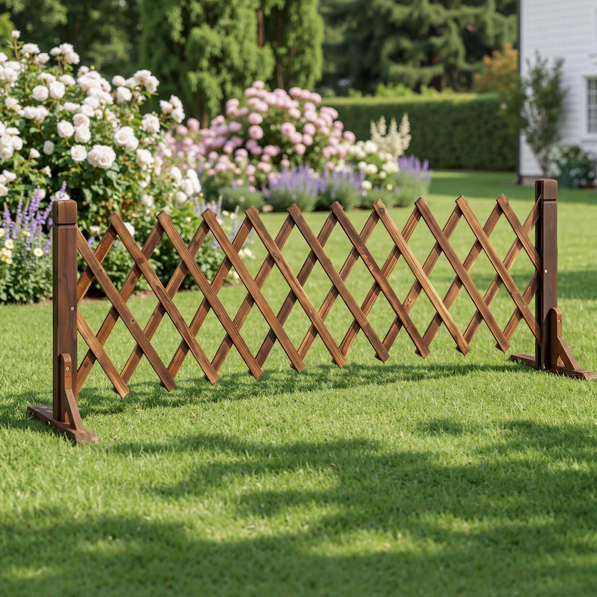 160cm x 50cm Expandable Wooden Garden Trellis Fence – Brown