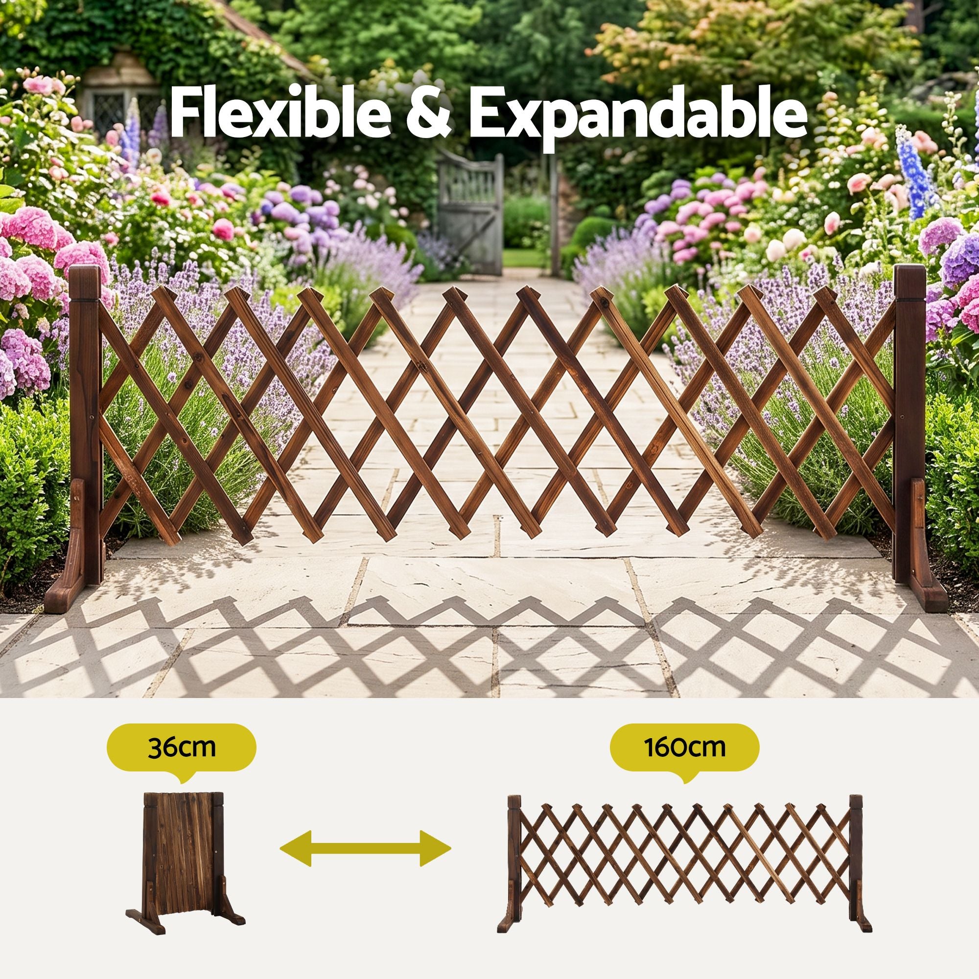 160cm x 50cm Expandable Wooden Garden Trellis Fence – Brown