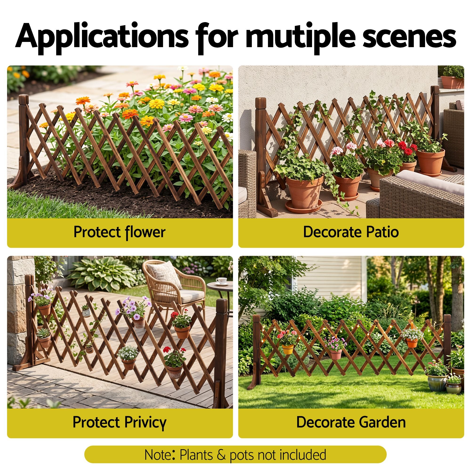 160cm x 50cm Expandable Wooden Garden Trellis Fence – Brown