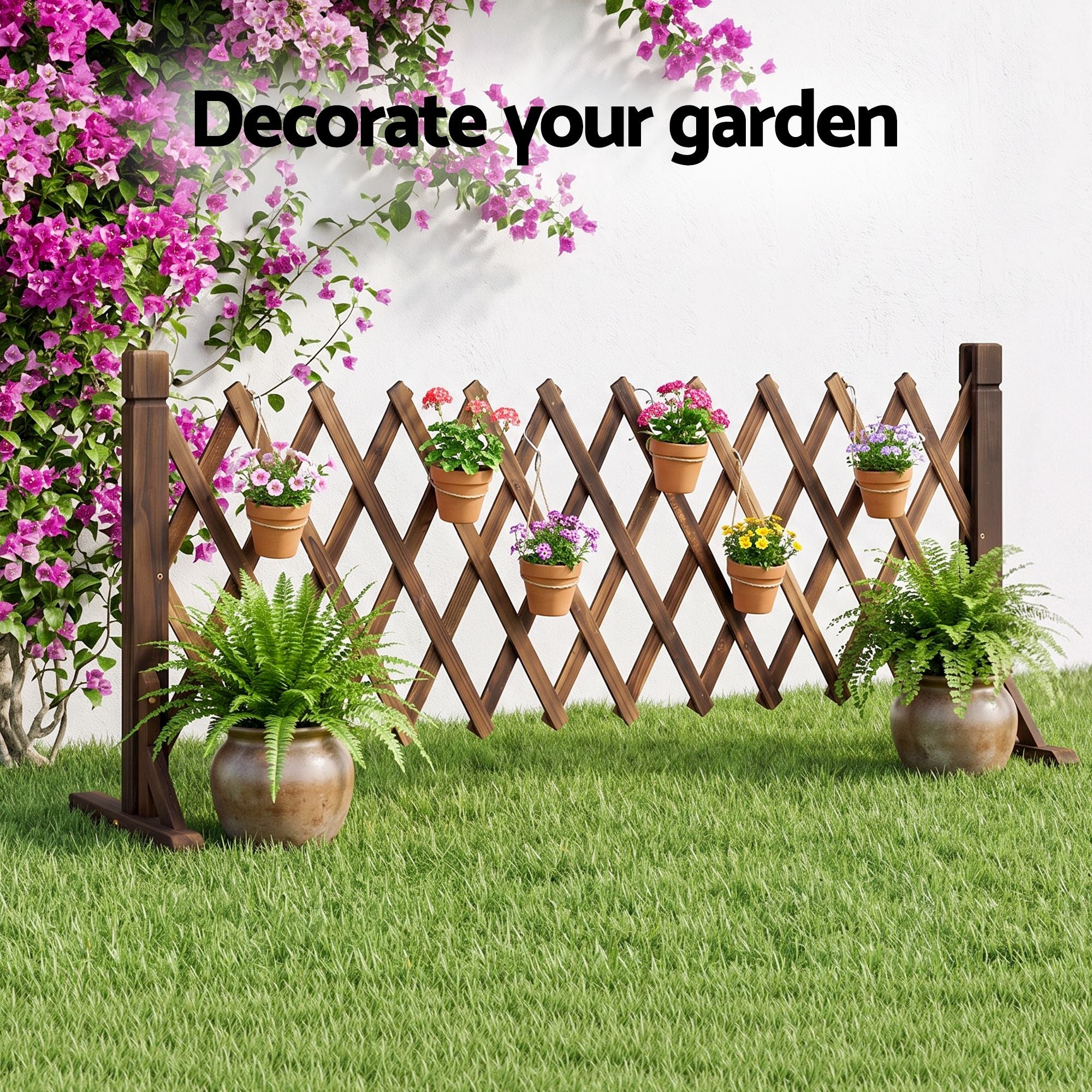 160cm x 50cm Expandable Wooden Garden Trellis Fence – Brown