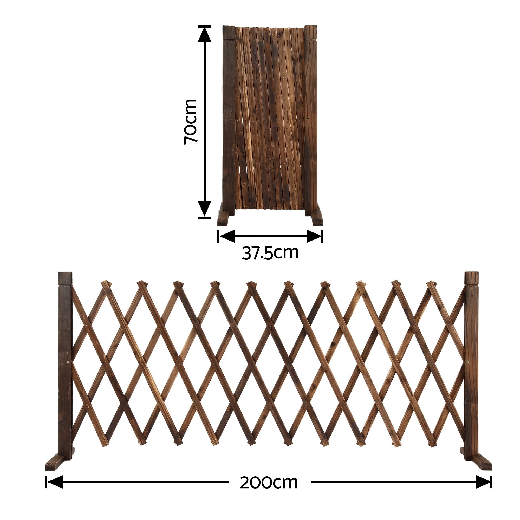 200cm x 70cm Expandable Wooden Garden Trellis Fence – Brown