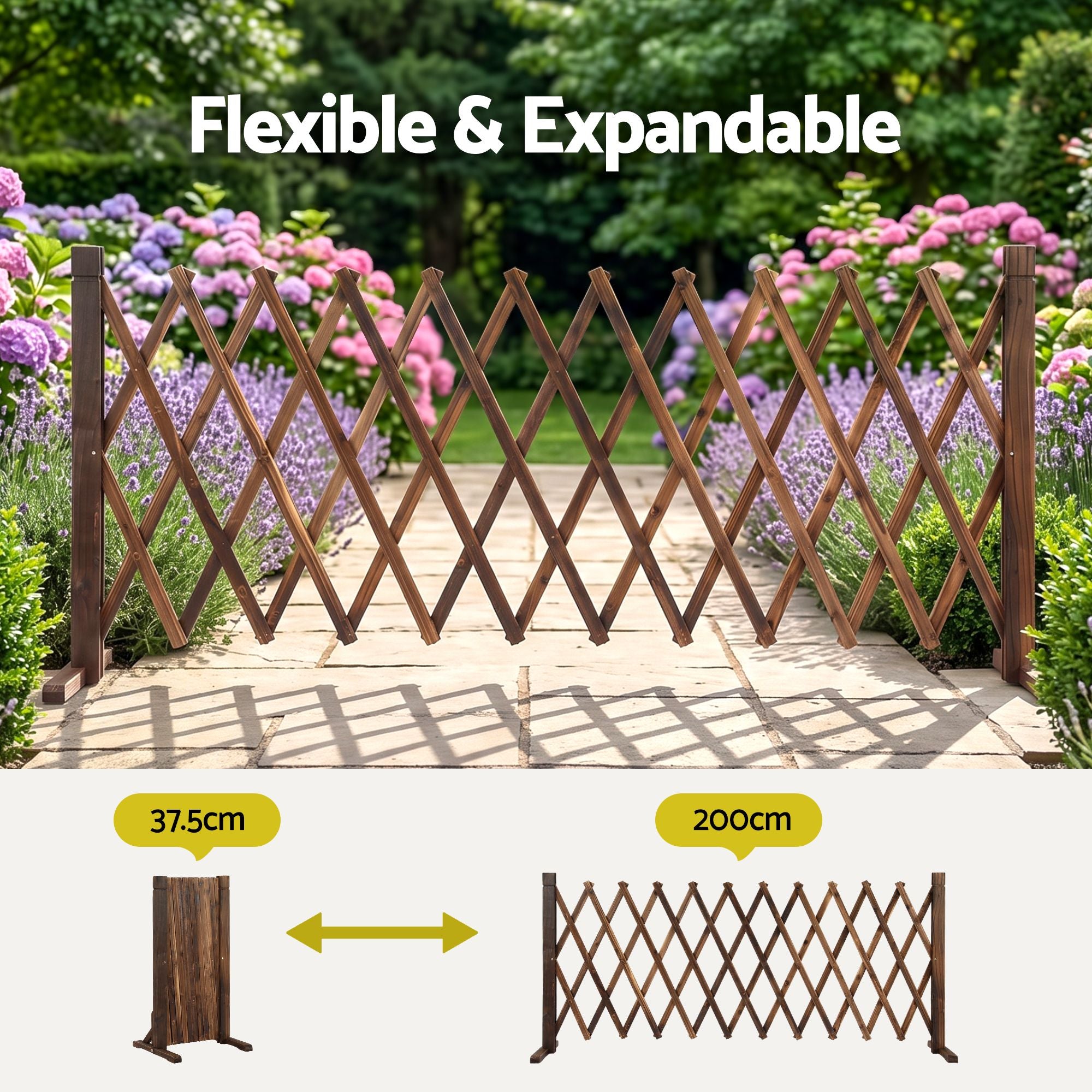 200cm x 70cm Expandable Wooden Garden Trellis Fence – Brown