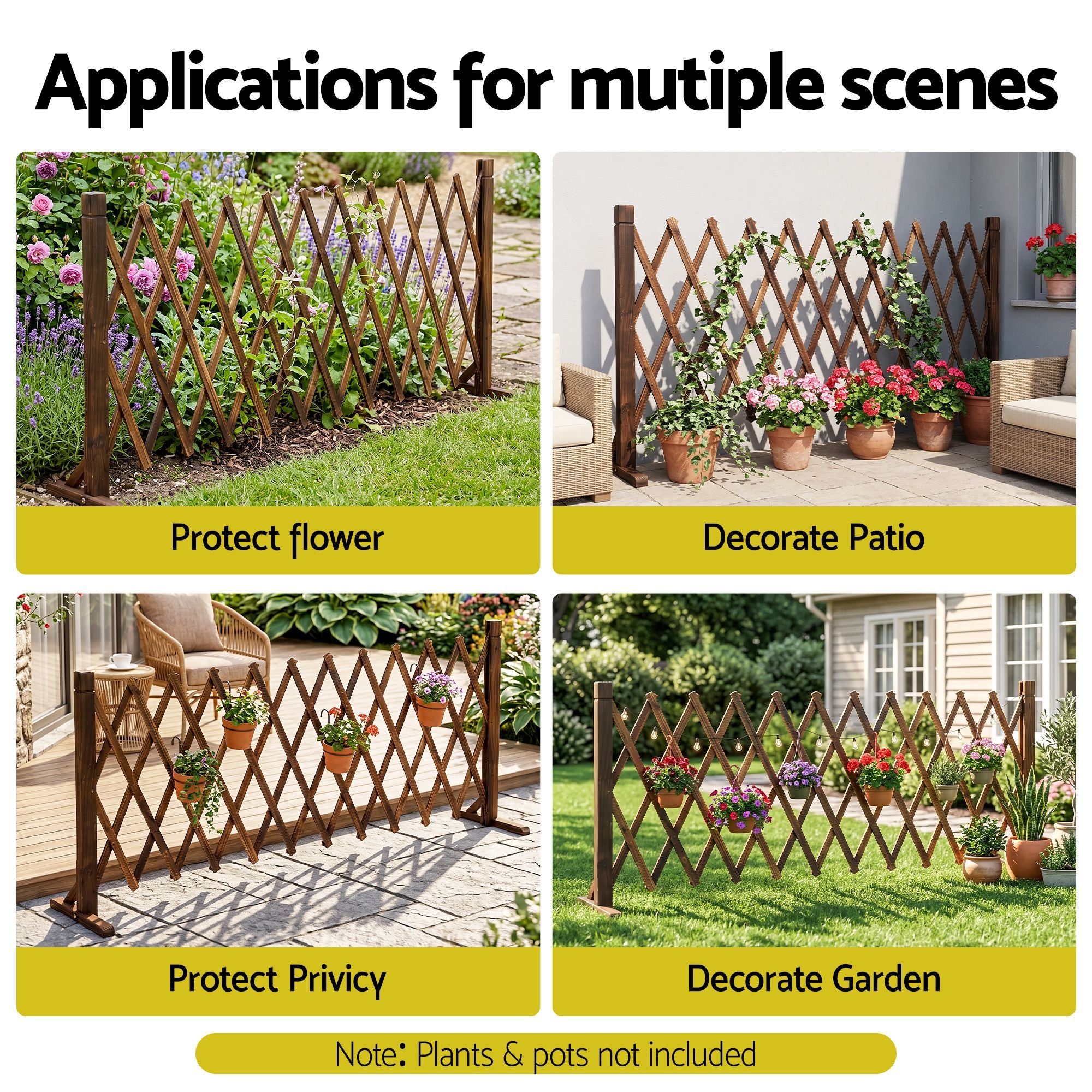 200cm x 70cm Expandable Wooden Garden Trellis Fence – Brown
