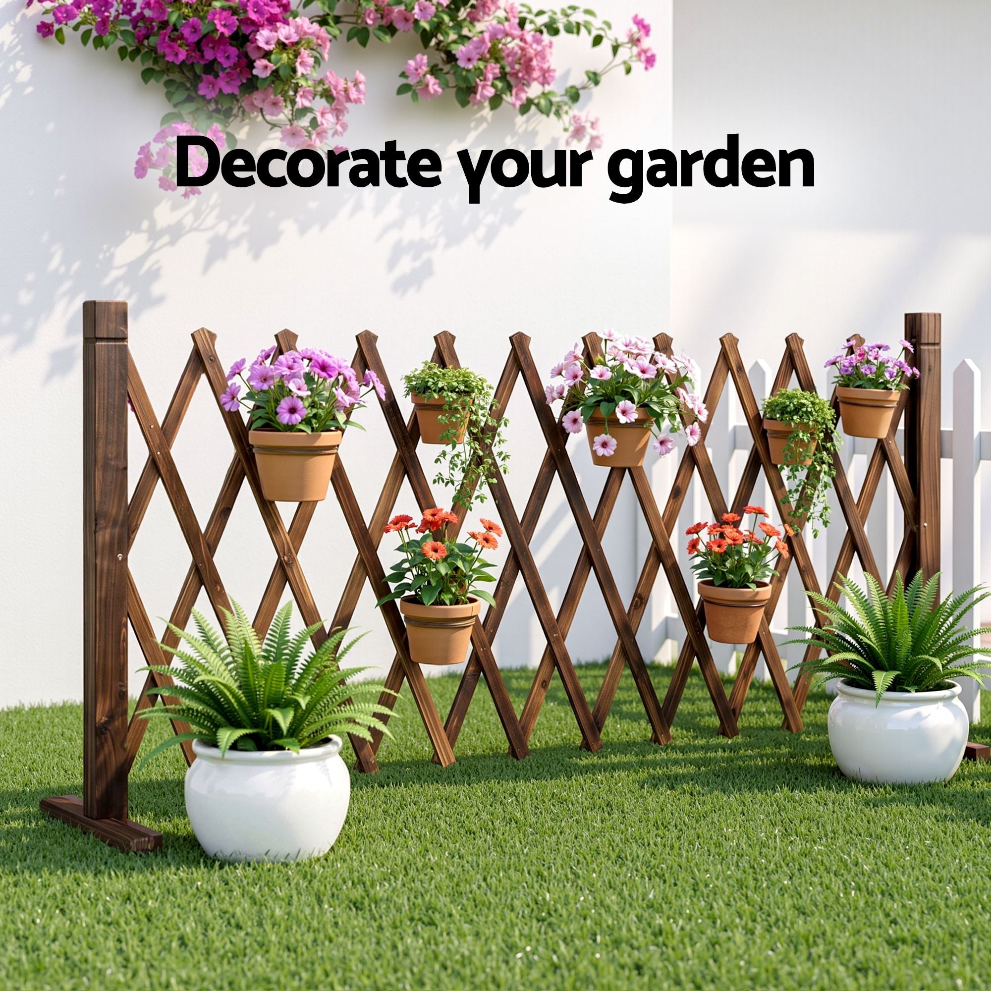 200cm x 70cm Expandable Wooden Garden Trellis Fence – Brown