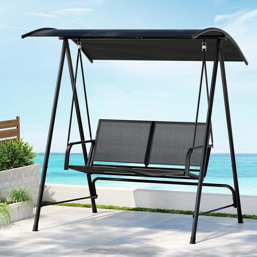 2-Seater Outdoor Swing Chair with Canopy - Black - Homecoze