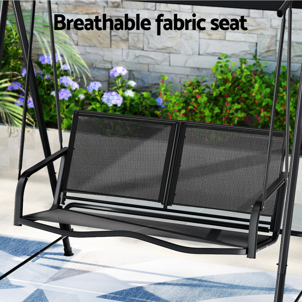 2-Seater Outdoor Swing Chair with Canopy - Black - Homecoze