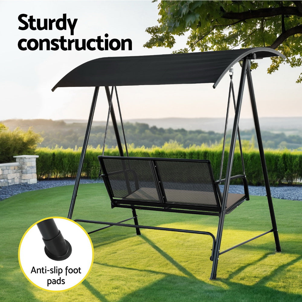 2-Seater Outdoor Swing Chair with Canopy - Black - Homecoze