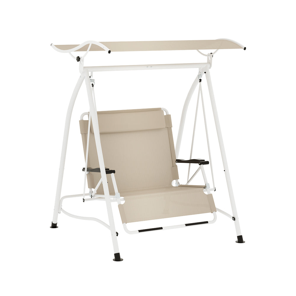 Outdoor Swing Chair 2 Seater Garden Patio Lounger with Canopy - Beige - Homecoze