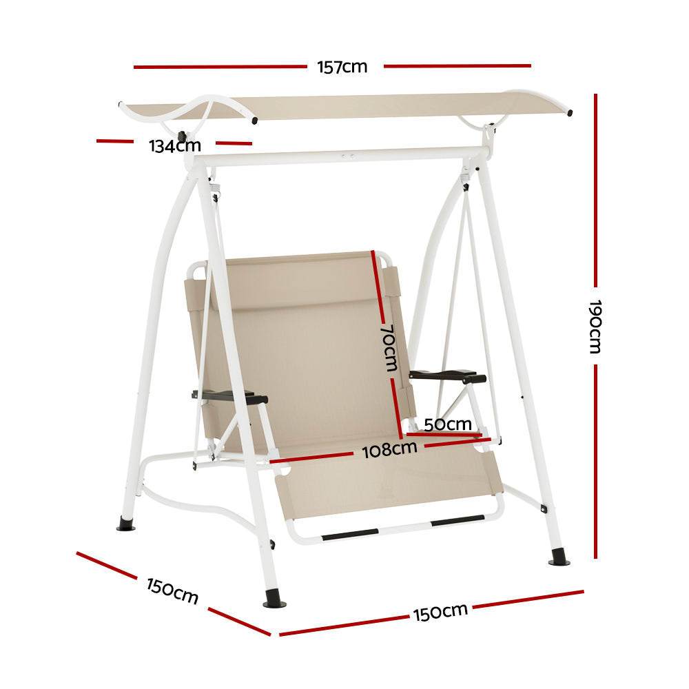 Outdoor Swing Chair 2 Seater Garden Patio Lounger with Canopy - Beige - Homecoze